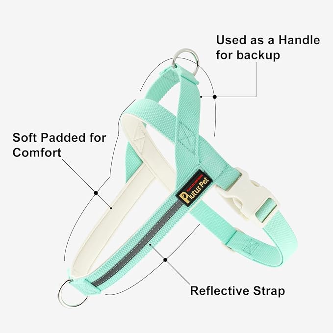 Plutus Pet Cotton Dog Harness and Leash Set, Reflective and Soft Padded, Quick Fit Vest Harness, for Small, Medium and Large Dogs, Light Cyan, XS