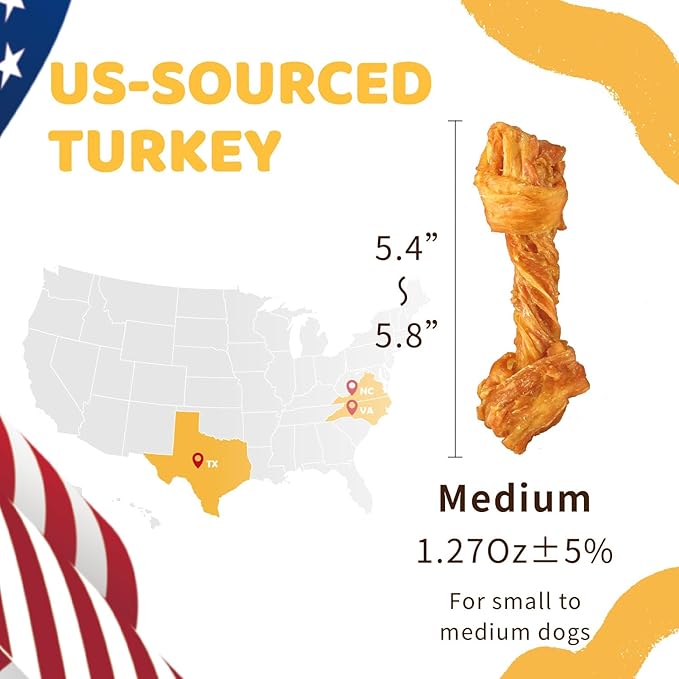 iPaw Turkey Tendon for Dogs, Ingredient Sourced from USA, Hypoallergenic, All Natural Human Grade Puppy Chew, Dog Treats for Signature Series, Rawhide Alternative, 5 Units/Bag Bone (Medium)