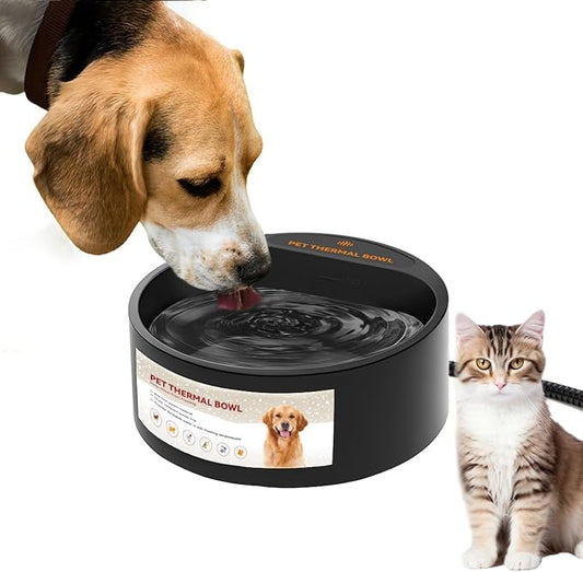 NAMSAN Heated Water Bowl for Outdoor Cats, 2.2L Heated Dog Bowl, Provides Drinkable Water in Winter, Heated Pet Drinker for Chickens Rabbits Birds Bath, Livestock Thermal Watering Trough, Black