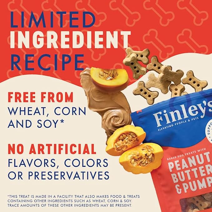 Finley's Peanut Butter & Pumpkin Dog Biscuit Treats, All Natural, Limited Ingredient Dog Treats, 12 Ounce (Pack of 1)