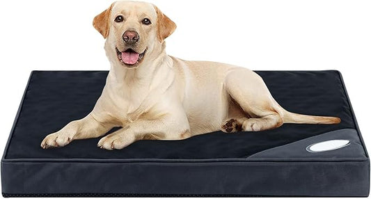 Orthopedic Outdoor Waterproof Dog Beds for Extra Large Dogs, Washable Crate Bed with Egg Crate Foam Pet Bed Mat and Removable Oxford Fabric Cooling Cover Bed,45"x 32", Black