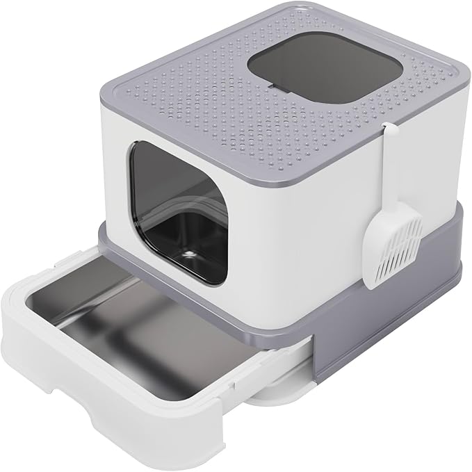 RIZZARI Stainless Steel Cat Litter Box: Large Leak-Proof Odor-Free Design - XXL Gray - for Indoor Cats Pet Owners Solution