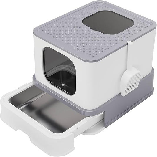 RIZZARI Stainless Steel Cat Litter Box: Large Leak-Proof Odor-Free Design - XXL Gray - for Indoor Cats Pet Owners Solution