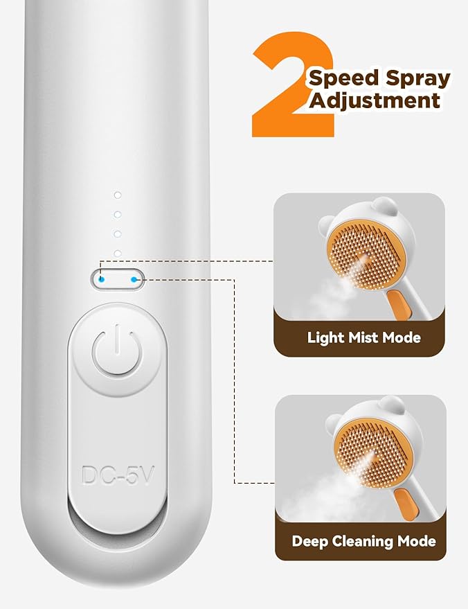 Pet Steam Brush for Dogs & Cats, Brushes for Indoor Cats with Release Button, Dual Speed Spray USB Rechargeable Grooming Supplies, Dog Brush for Shedding Suitable for All Long- and Short-haired Pets