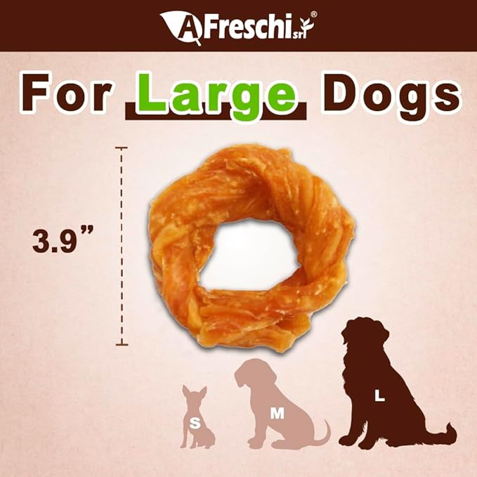 Afreschi Natural Turkey Tendon Ring (L) 10 Units/Box, Dog Treats for Signature Series, All Natural Human Grade Puppy Chew, USA-Sourced Turkey Tendon, Hypoallergenic, Rawhide Alternative