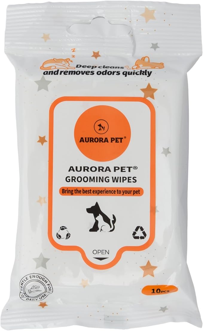 Aurora Pet Wipes – 100% Natural, Plant-Based Hypoallergenic Grooming Wipes for Dogs & Cats (120-Count Travel Pack)