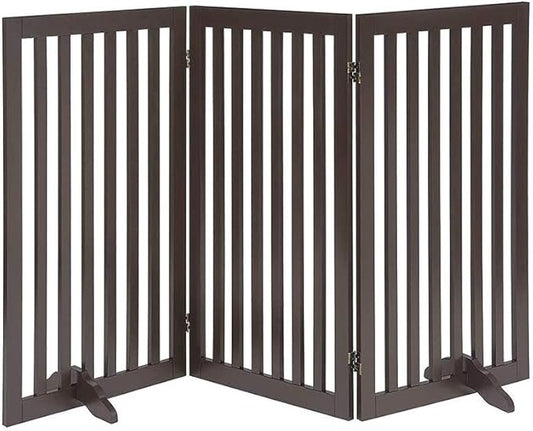 unipaws 36" H Free Standing Pet Gate for Dog Cat, Tall Wooden Dog Gates for Doorway, Stairs, Foldable Pet Fence for The House, Expandable Dog Barrier, Indoor Use, Espresso