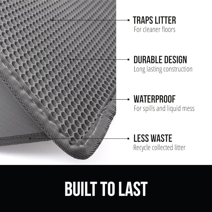 GORILLA GRIP Honeycomb Cat Litter Box Mat, 35x24 Two Layer Trapping Waste Mats, Soft On Paws, Litter Box Supplies and Essentials for Indoor Cats, Traps Excess, Water Resistant for Floors, Gray