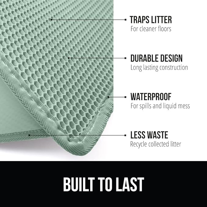 GORILLA GRIP Honeycomb Cat Litter Box Mat, Two Layer Trapping Waste Mats, Soft On Paws, Litter Box Supplies and Essentials for Indoor Cats, Traps Excess, Water Resistant for Floors, 24x15 Sage