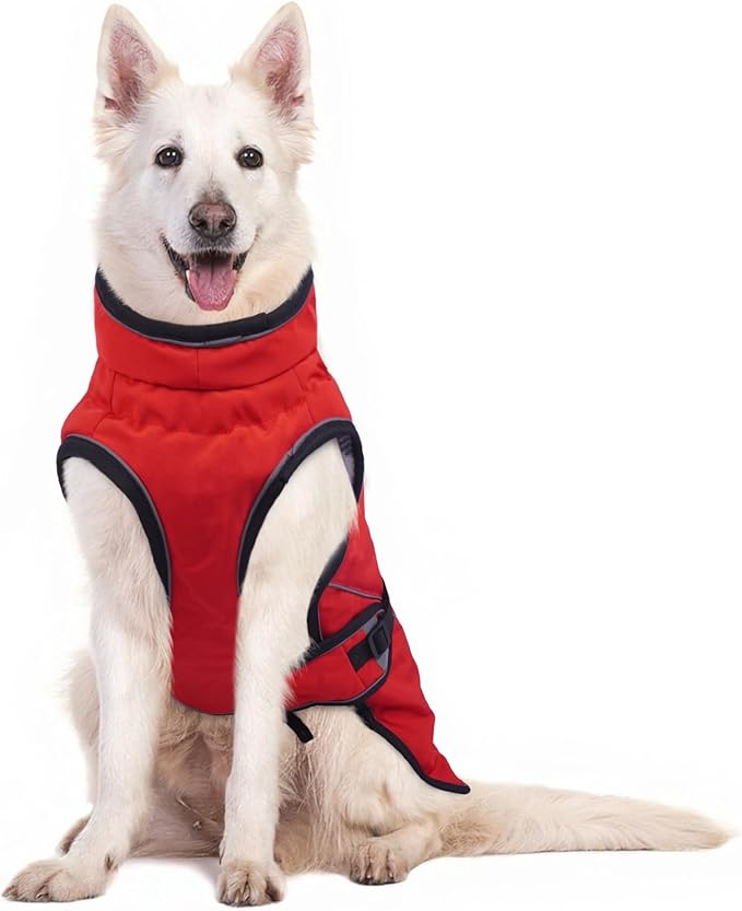 Warm Dog Coat for Winter,Waterproof Jacket with Zipper,Detachable Dog Coat with Adjustable Buckle,Comfortable Jacket for Dogs in Cold and Windy Days.XL Red