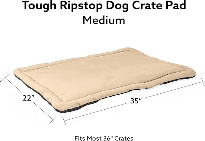 K9 Ballistics Tough Ripstop Dog Crate Pad - Durable, Machine Washable Kennel & Travel Mat for Puppies and Medium Dogs, 35 x 22 fits 36” Wire Crate, Sandstone