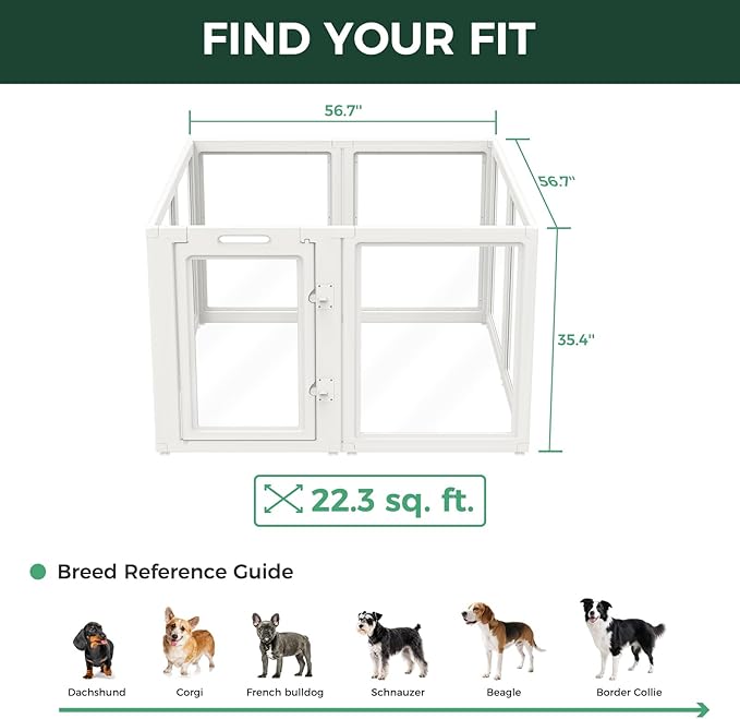 FXW AuraSpace Acrylic Indoor Dog Playpen for Medium Dogs, 35 Inch, 8 Panels, White