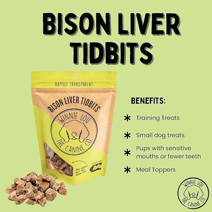 Freeze Dried Bison Liver Tidbits - Single Ingredient, Human-Grade, No Artificial Flavors or Fillers, Perfect for Training (Pack of 2)