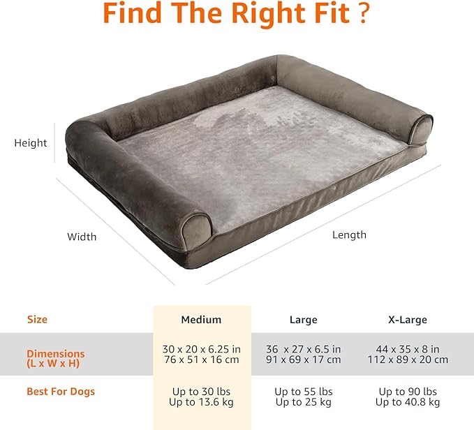 Amazon Basics Dog Bed with Cooling Gel Memory Foam, Pressure-Relief Support for Dogs up to 30lbs, Non-Slip Bottom, Machine Washable Cover, Medium Sized (30" x 20"), Taupe