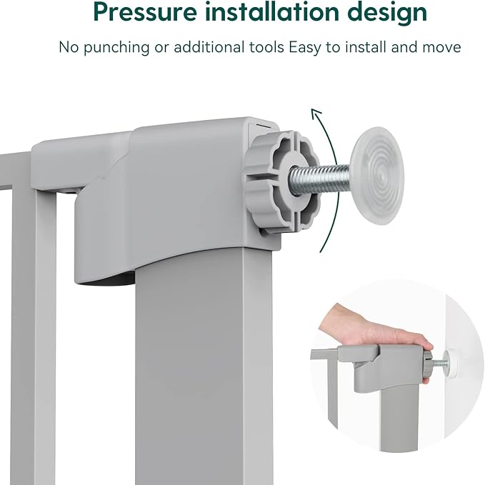 Babelio 36" Tall Auto Close Baby Gate with Cat Door,29-43" Metal Gate for Doorway,Stairs,House,Easy Walk Thru with pet Door,Includes 4 Wall Cups and 3 Extension Pieces,Gray