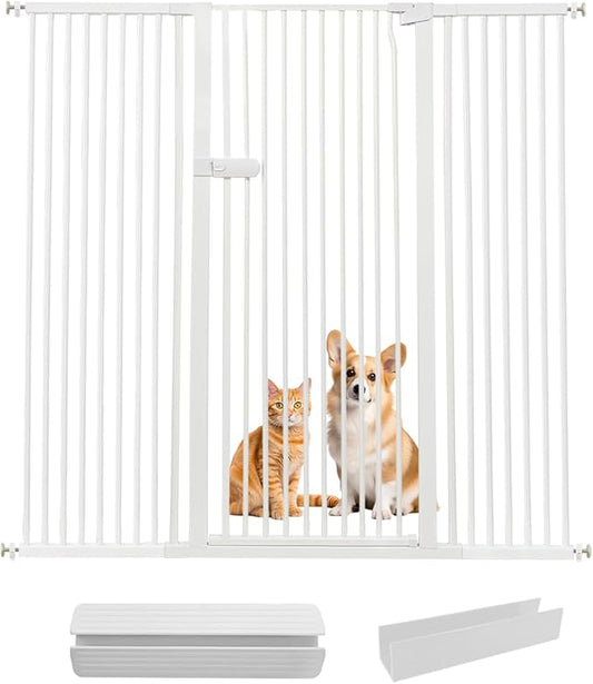 Lumizone Extra Tall Cat Gate 61.02" High Pressure Mounted Extra Wide 2025 New (17 Sizes) 1.37" Gap No Drilling Auto-Close One-Handed Operation Tall Pet Gate for Dogs(White, 59.45"-63.38"/151-160.5CM)