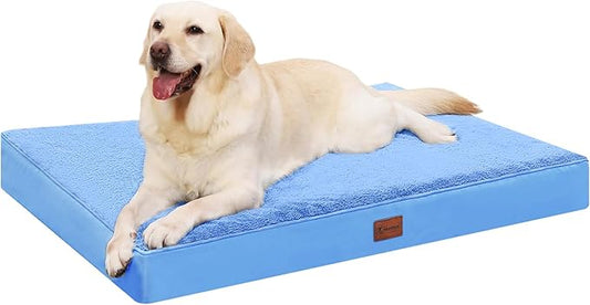 MIHIKK Waterproof Dog Beds Large Sized Dog Orthopedic Pet Beds for Crate with Removable Washable Cover Egg-Crate Foam Pet Pad Mat with Anti-Slip Bottom, 41x27 Inch, Blue