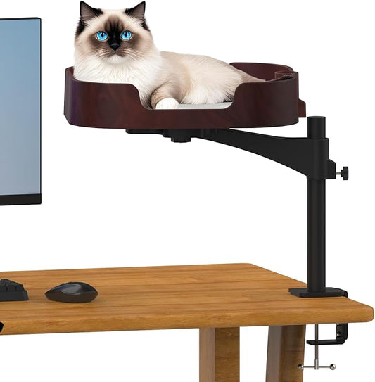 Cat Desk Bed, Adjustable Up and Down and 360° Rotatable for Elevated Pet Habitat in The Home&Office - Space-Saving, Comfortable Litter, Pet Mat and Removable Indoor Cat Mat