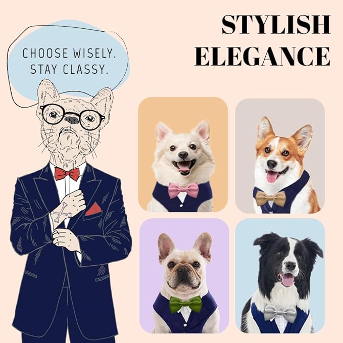 AVERYDAY Dog Tuxedo for Wedding Outfit, Dog Suit and Tie Costumes for Birthday, Halloween, Cosplay, Christmas Party, Pet Formal Wear with Bowtie, Tux for Small Dogs, Chihuahua, Bichon, Maltese, Cats