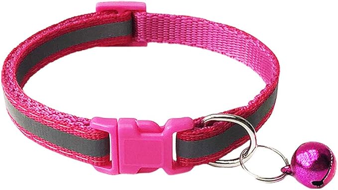 CHBORCHICEN 2-Pack Footprint & Reflective Cat Collar with Bell Basic Dog Cat Collar Buckle Adjustable Polyester Cat Dog Collar or Seatbelts (Small, Rose)