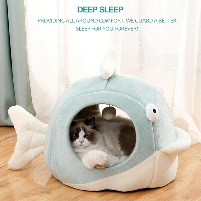 Lcybem Cat Beds for Indoor Cats - Cat Bed Cave with Removable Washable Cushioned Pillow, Soft Plush Premium Cotton No Deformation Pet Bed, Roomy Dolphin cat House Design, Multiple Sizes