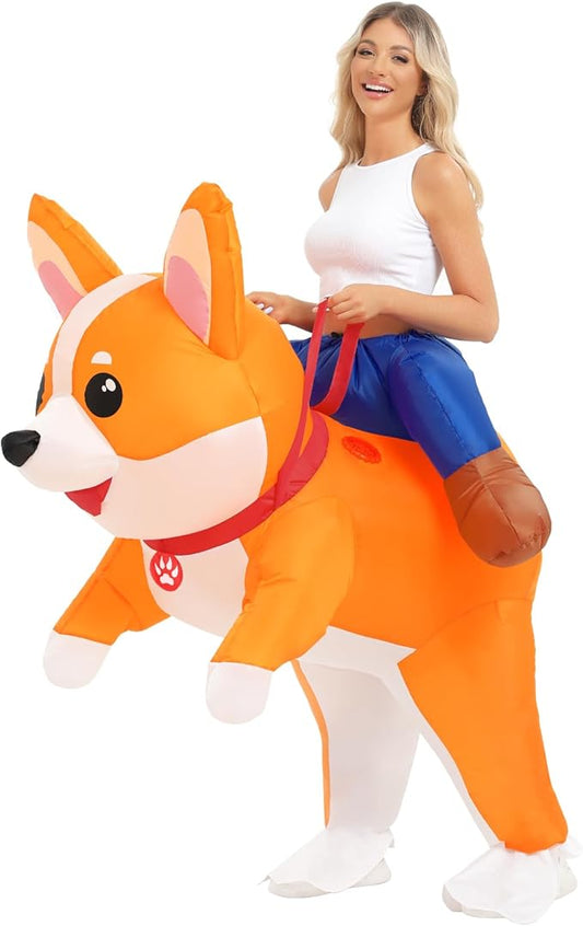Inflatable Costumes for Adult Dog Costume Halloween Blow Up Ride on Corgi Costume Animal Suit for Men Women Cosplay Party
