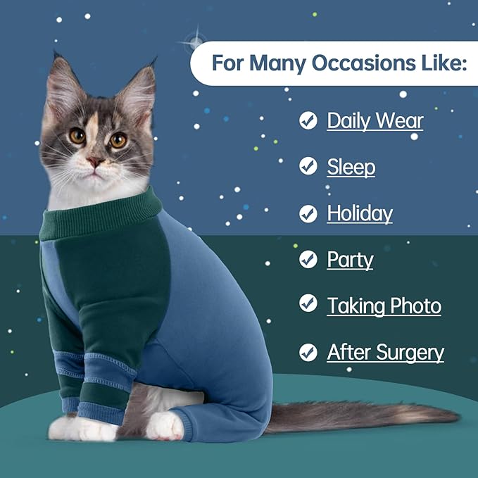 Sticky Hair Cat Clothes, Four-Leg Long Sleeve Cat Pajamas, Prevent Fur Shedding Kitten Onesie Shirts, Surgery Recovery Suit for Male Female, Wound Protection & Preventing Licking