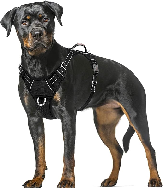 BARKBAY No Pull Dog Harness Large Reflective Dog Harness with Front Clip and Easy Control Handle for Walking Training Running with ID tag Pocket(Black,XL)