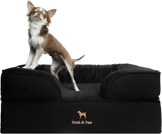 NOAH & PAW Dog Bed, 28x23x11 Inch, Orthopedic Dog Beds for Medium Size Pets, Eggshell Memory Foam Infused with Cooling Gel, Inner Cover, Waterproof, Machine Washable (Denim Sofa Collection)