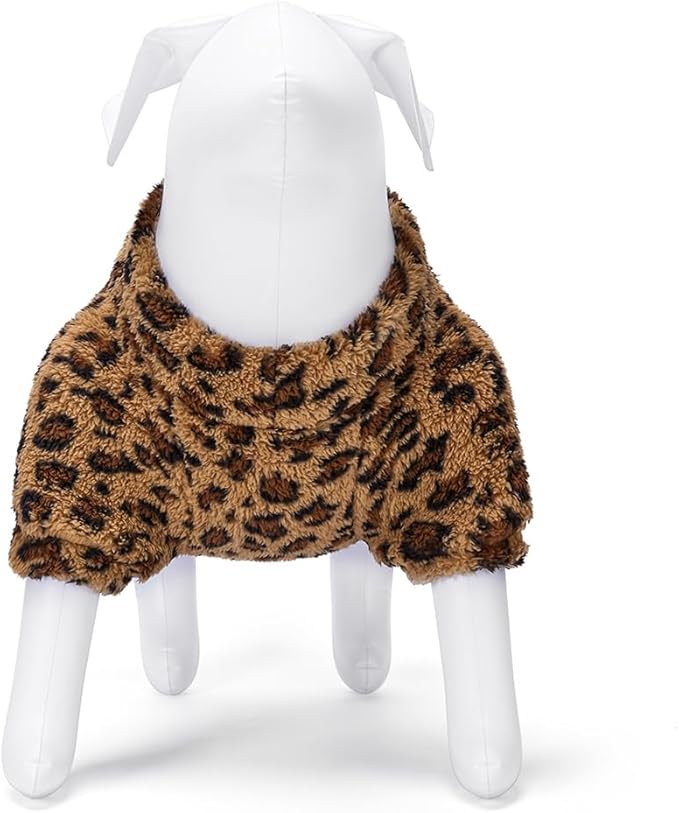 GreenJoy Leopard Print Dog Sweater – Stretchy Fleece Dog Turtleneck Sweatshirt for Puppies & Cats, Soft & Warm Pet Winter Clothes for Small, Medium & Large Dogs (Coffee Brown, Medium)