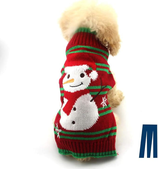 Mikayoo Dog Christmas Sweater - Cat Holiday Sweaters, Bowknot Design Cold Weather Coat, Holiday Festive Sweater for Small Dogs or Cats (Snowman M)