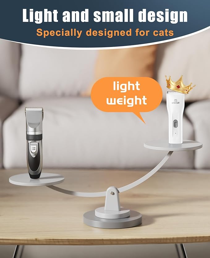 oneisall Pet Clipper for Cat Matted Hair, Pet Shaver for Cats Quiet Pet Clippers Waterproof Cordless Cat Clippers for Matted Hair Long Hair with Storage Bag (White)
