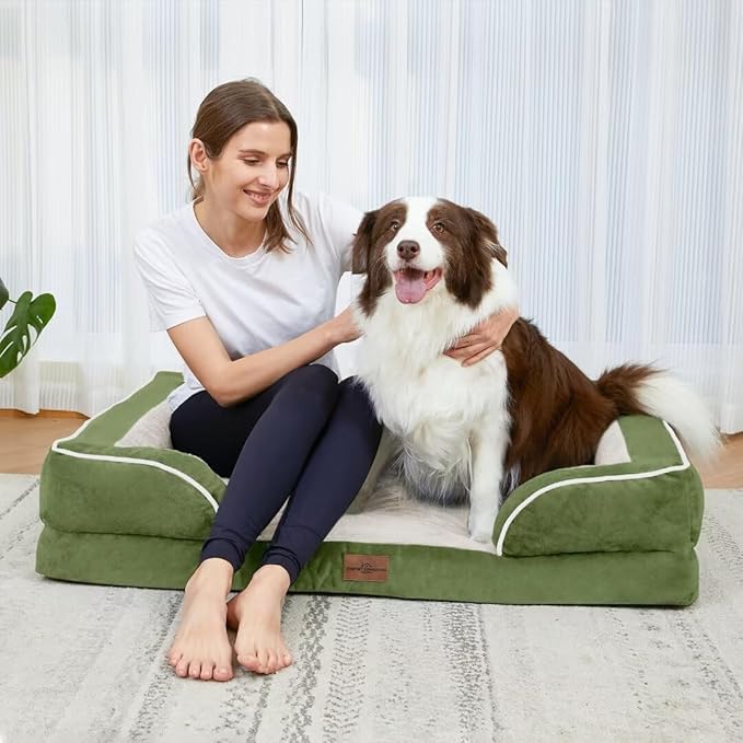 Comfort Expression Orthopedic Dog Bed for Extra Large Dogs 42x30 Inch, Waterproof Egg Crate Foam XL Pet Bed with Removable Bolsters, Dog Couch with Washable Cover & Non-Slip Bottom, Light Green