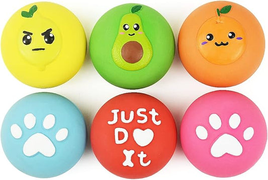 Squeaky Dog Toys, Soft Latex Rubber Squeaky Dog Ball for Small Dogs Puppies, Cute Bounce Squeak Toys Balls with Funny Cute Face 6 Pack