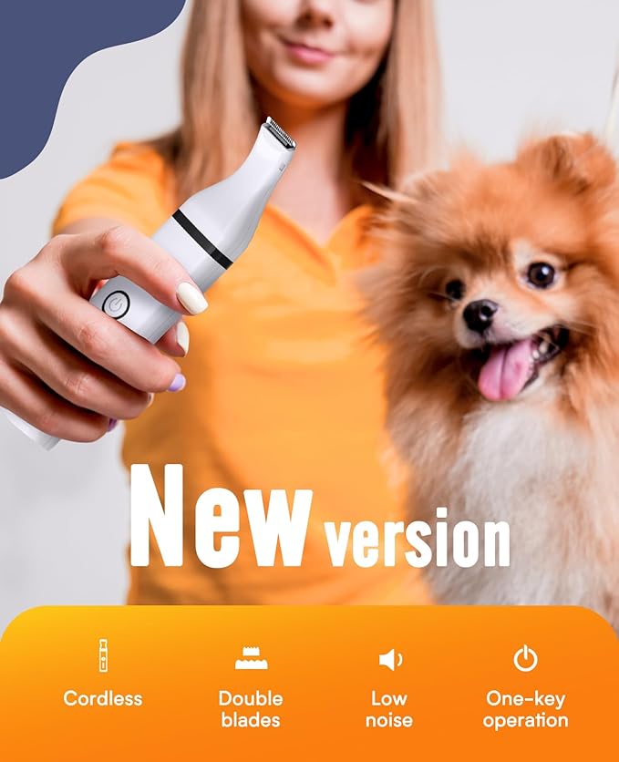 oneisall Dog Paw Trimmer, Cordless Paw Hair Trimmer for Dogs with Double Blades, Quiet 2 Speed Small Dog Grooming Clippers for Paws, Eyes, Ears, Face, Rump (White)