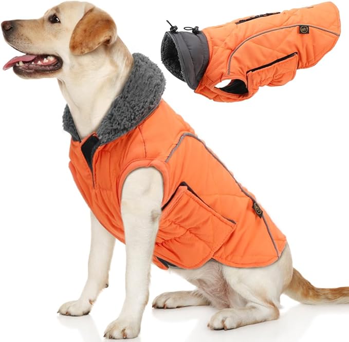 EMUST Winter Dog Coats, Fleece Dog Apparel for Cold Weather, British Style Windproof Warm, Orange, XS