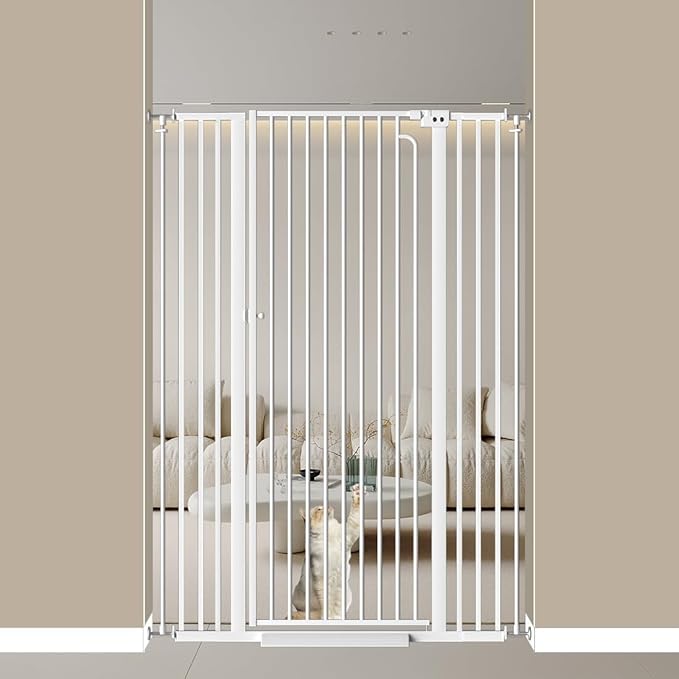 57" Extra Tall Cat Gate for Doorways, 38.58'' - 43.31'' Wide High Pressure Mounted Dog Gate, Tall Pet Gates for Doorways No Drilling, Auto Close Safety Baby Gates for Dogs Cats(White)
