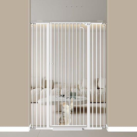 57" Extra Tall Cat Gate for Doorways, 38.58'' - 43.31'' Wide High Pressure Mounted Dog Gate, Tall Pet Gates for Doorways No Drilling, Auto Close Safety Baby Gates for Dogs Cats(White)