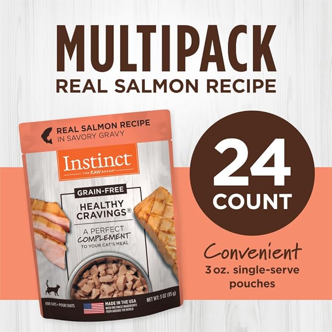 Instinct Healthy Cravings Natural Wet Cat Food Topper, Grain Free Recipe - Real Salmon, 3 oz. Pouches (Pack of 24)