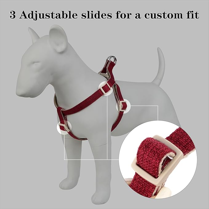 Plutus Pet Cotton Hemp Step in Dog Harness, Sustainable, Lightweight and Escape-Proof, Quick Fit Dog Harness for Puppy Small Medium and Large Dogs, Dark Red, XS