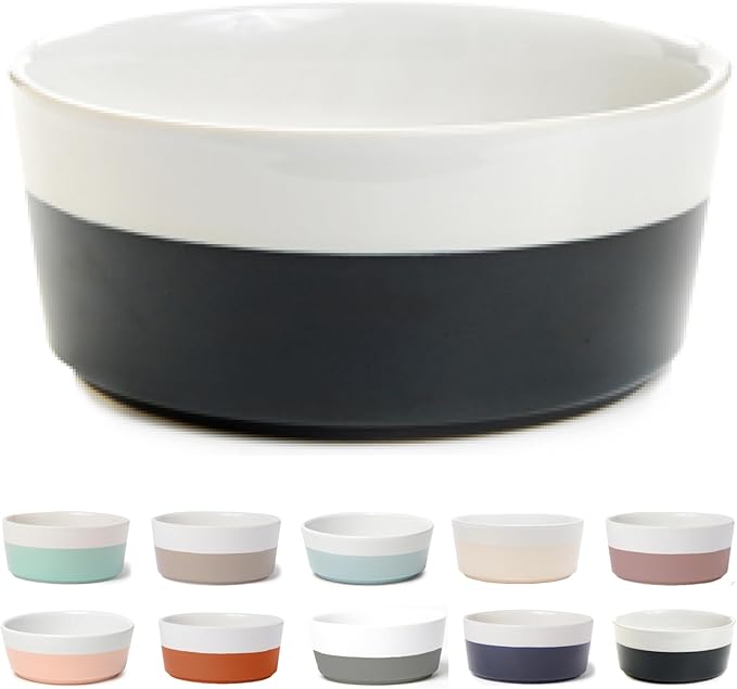 Waggo Dipper Ceramic Dog Bowl for Small and Large Breeds - Heavyweight and Durable Pet Food and Water Dish Crock, Dishwasher Safe, Modern (Black, Medium)