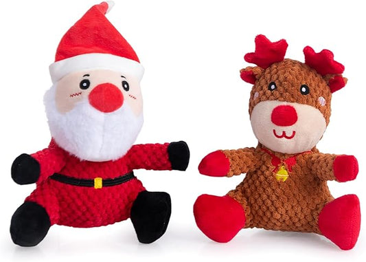Hollypet Christmas Squeaky Plush Stuffed Durable Dog Toys, Cute Puppy Chew Toys for Small, Medium and Large Breed Dogs,Santa Claus and Christmas Elk