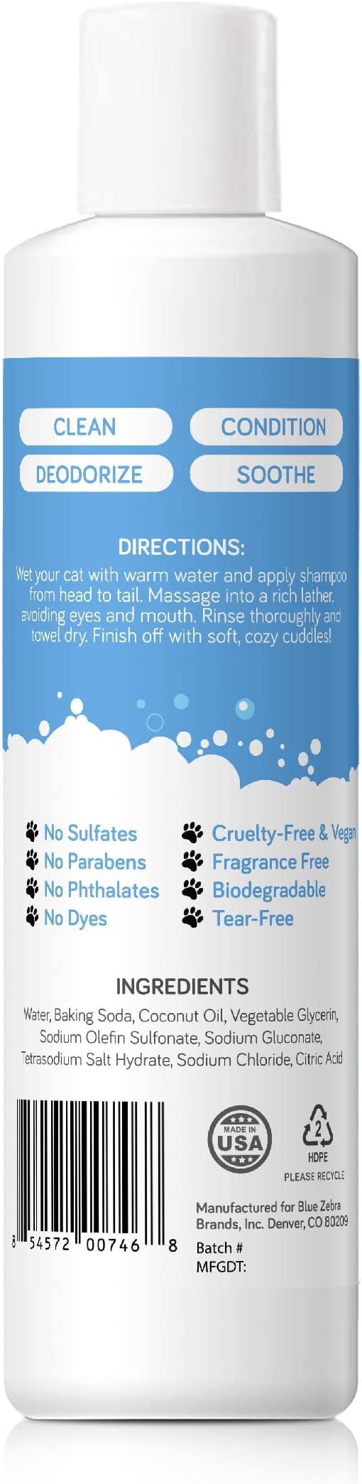 Soothing Hypoallergenic Cat Shampoo – Easy at-Home Cat Grooming | Deodorizes | Gentle & Anti-Itch | Natural & Allergy-Safe Cat Shampoo Sensitive Skin – Fragrance Free | 9 fl oz