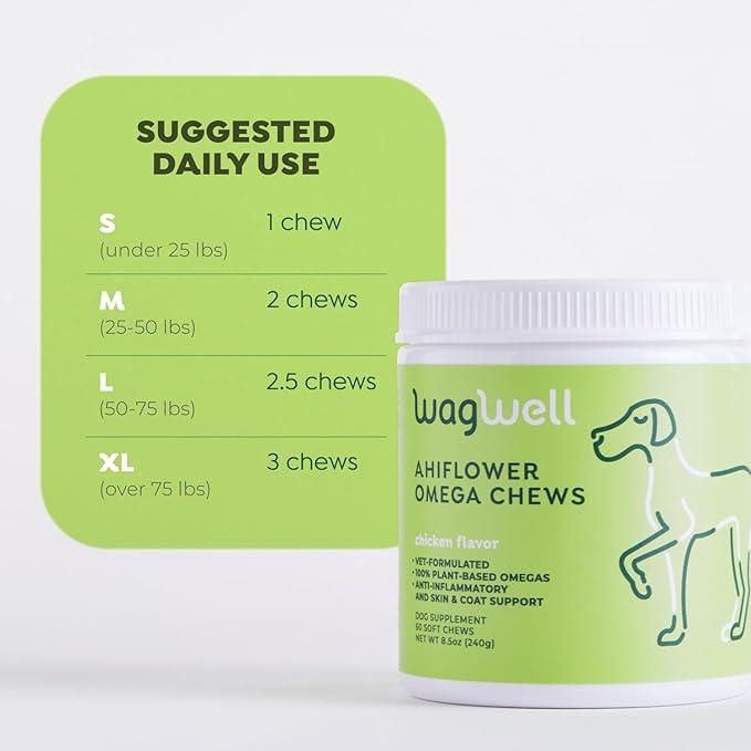 WagWell Ahiflower Omega Oil Dog Chews & Calming Chews Bundle - Skin, Coat, Hip and Joint Supplement for Dogs - Anxiety Relief