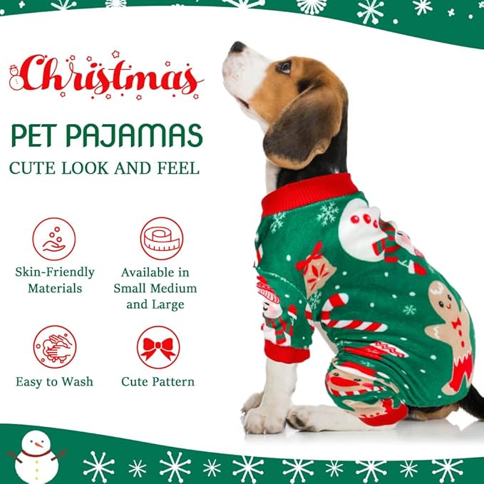 4 Pack Dog Pajamas Soft Lightweight Dog Recovery Suit Onesie Clothes for Small Medium Female Boys Girls Dogs Cats (XS (Back: 8",Chest: 12", Neck: 9"), Christmas)