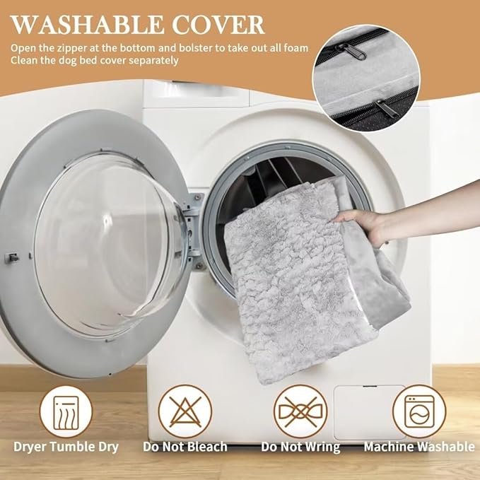 Comfort Expression Orthopedic Dog Bed for Extra Large Dogs 42x30 Inch, Waterproof Supportive Memory Foam XL Pet Bed with Removable Bolsters, Dog Couch with Washable Cover & Non-Slip Bottom, Light Grey