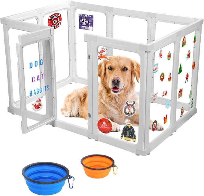 Acrylic Dog Playpen Indoor, Sturdy Clear Dog Play Pen with Door - 10 Panels, 30 Inch High, Easy Assembly, Clear Acrylic Playpen for Dogs, Puppy, Small and Medium Animal