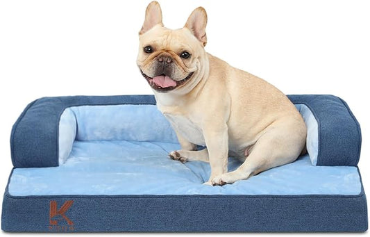 KSIIA Washable Dog Bed Medium Size Dog U-Shaped Bolster Pet Couch with Removable Waterproof Cover, Non-Slip Bottom and Egg-Crate Orthopedic Foam Pet Bed, 35 x 22 Inch, Blue