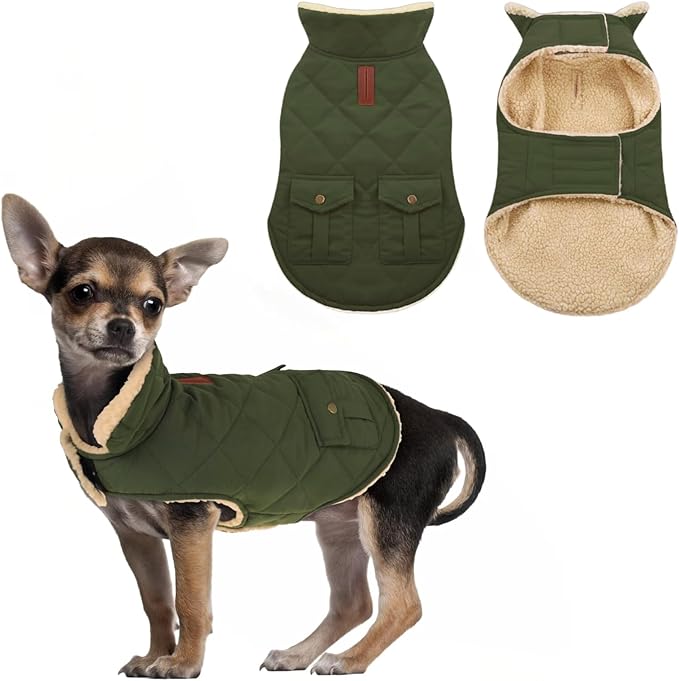 ASENKU Warm Dog Winter Coat Fleece & Turtleneck Dog Puffer Jacket with Pockets Waterproof Pet Cold Weather Clothes with Leash Hole for Medium Large Dogs