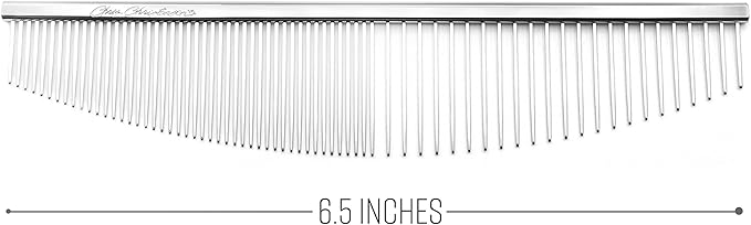 Chris Christensen 00C 6.5 in Crescent Coarse/Fine Finishing Butter Comb, Groom Like a Professional, Rounded Corners Prevent Friction and Breakage, Solid Brass Spin with Steel Teeth, Chrome Finish